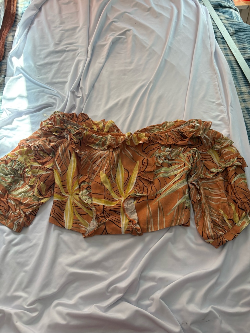 Studio Orange Tropical Off-Shoulder Crop Top